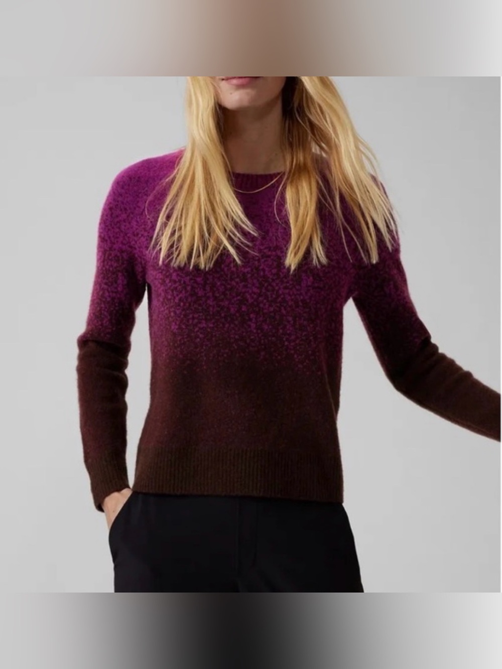 Athleta Jaquard Textured Crew Sweater Women's Small Ombre Purple Merino Wool